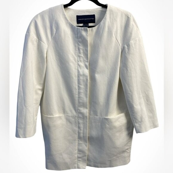 French Connection White Canvas Feel Long Coat Size 0 Good Used Condition - Picture 1 of 4